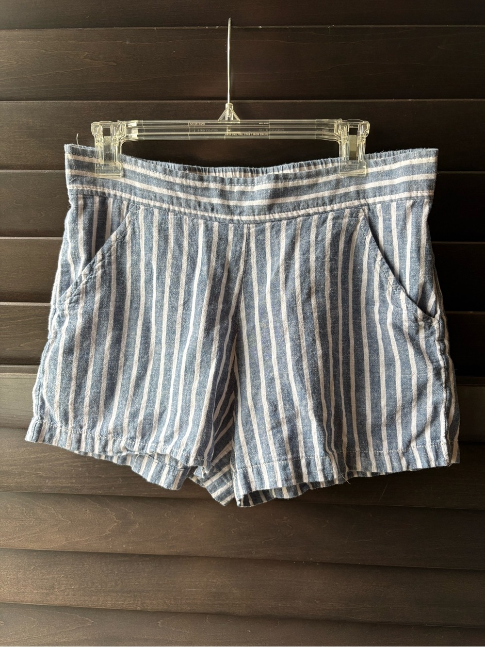Max Studio Large Blue White Stripe Linen Cotton Stripe Shorts Pull On Coastal